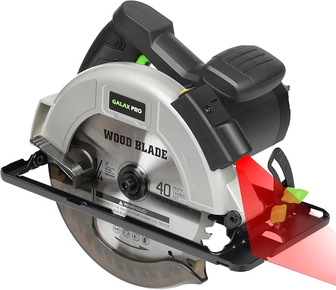 GALAX PRO 6000RPM 11Amp Corded Circular Saw with Laser | 0-45° Adjustable Bevel, Max Cutting Depth 2-1/2''(90°) to 1-7/8''(45°), 7-1/4 Inch Carpentry Blade for Wood Plastic Cuts