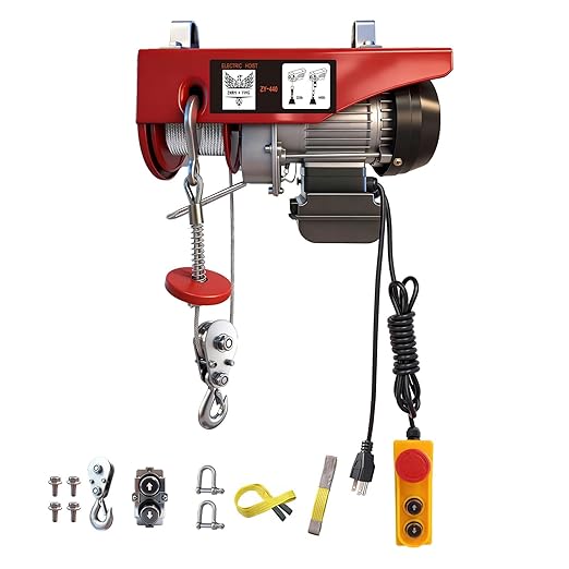 Electric Hoist, 440 lbs Material Handling Tool, 110V Electric Winch with 14ft Wired Remote Control，Lift Hoist for Factories, Warehouses, Construction Site, Attic