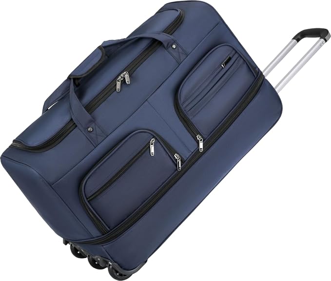 Expandable Rolling Duffle Bag with Wheels, 20" Foldable Carry On Luggage Suitcases, Water-Resistant Travel Duffle Bag Carry On Suitcase Weekend Bag for Women Men Navy Blue