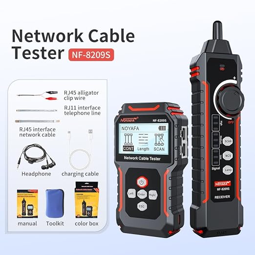 NOYAFA NF-8209S Network Cable Tester, Ethernet Cable Tester with CAT5, CAT6 Line Tracer, PoE, NCV, Length Test, Port Flashing, Fault Line Scan for Cable Grooming, LAN Network Cable Tracer Kit