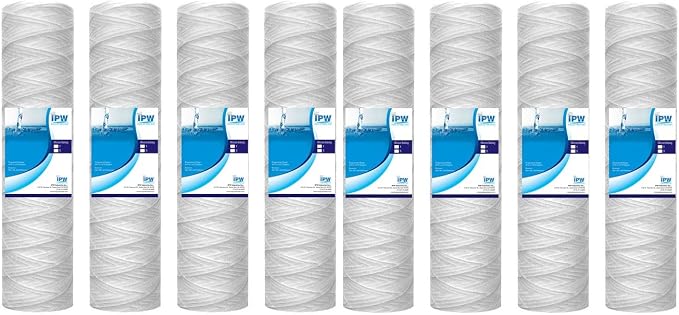 IPW Industries Inc- String Wound Sediment Water Filter Cartridges Compatible with WHKF-WHSW Models – Remove Bad Taste & Odor – Whole House Replacement Water Filter Cartridge 5 Micron- 8 Pack
