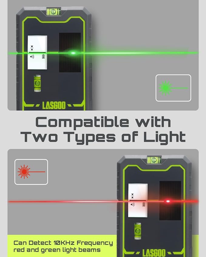 LasGoo Laser Level 3x360° Self Leveling, 3D Green Cross Line Laser for Construction and Picture Hanging,LasGoo LG-REC01 Laser Receiver for Laser Level