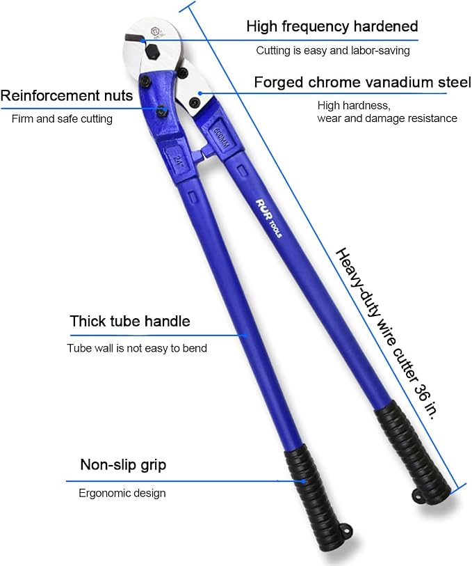 Wire Cutters 24 inch | Wire Rope Cutter Heavy Duty | Industrial-Grade Wire Cutter Pliers, Forged from T8 Alloy Steel, Hardness HRC62, Sharp Cutting. for Stainless Steel Wire, Hard Wire Ropes