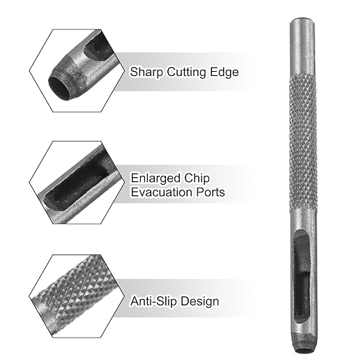 HARFINGTON 2pcs Leather Round Hole Punch, 4mm Hollow Hole Puncher Cutter Carbon Steel Circle Hole Punching Cutting Tool for Belt/DIY Leather Craft