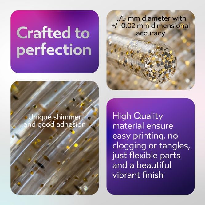 Cookiecad TPU Filament 1.75mm 1kg Translucent Glitter 3D Printer Filament - Gold Dust TPU
