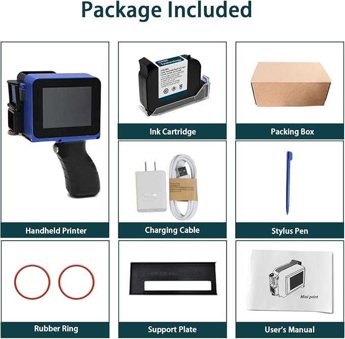 Phezer Mini Handheld Inkjet Printer PC11 for Flat and Curved Surface, with Touch Screen and Quick-Drying Ink Cartridge, Portable Pocket Marking Device for Label/Date/Barcode/Logo/Qrcode/Batch Number
