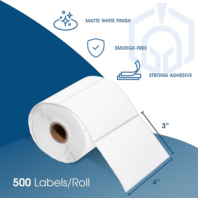 Spartan Industrial - 4" X 3" Direct Thermal Labels (5000 Count, 10 Rolls) - Postage Shipping Labels and Barcode Stickers, Product Packaging Identification - Compatible with Zebra and Rollo Printers