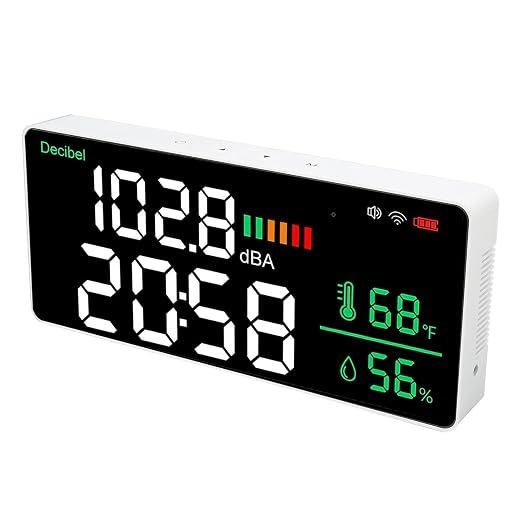 LED Decibel Meter for Tuya 2.4G Wall Mounted Sound Level Monitor 30-130 dBA with Temperature Humidity Display 2000mAh Battery for Home Office Studio Classroom