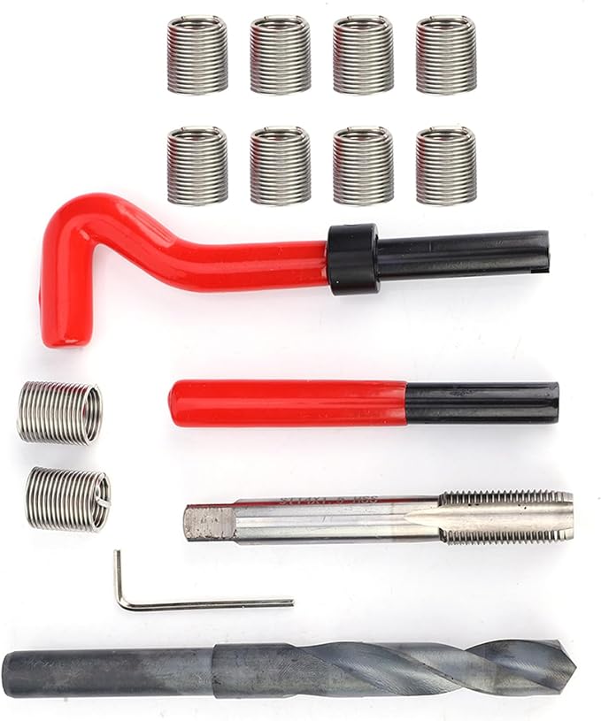 M14x1.5 Thread Repair Kit, 15 Pcs Portable Thread Chaser Set, Thread Metric Inserts Repair Kits, Compatible Hand Tool Set for Auto Repairing