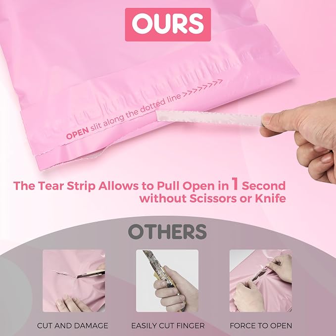 Fuxury Poly Mailers 12x15.5" 300PC Pink Shipping Bags for Clothing with Easy-Open Tear Strip & Easy-Store Hanging Holes, Strong Self-Seal Waterproof Shipping Envelopes Mailing Bags for Small Business