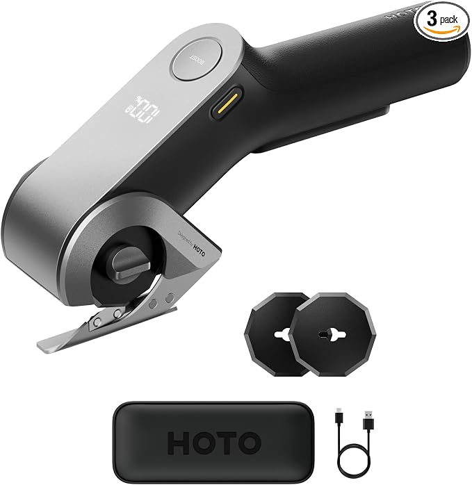 HOTO EdgeFlow Electric Cardboard Cutter, 3PC Self-Sharpening Durable Titanium Blades, Smart Display Cordless Electric Scissors, Boost Mode & Tool-Free Blade Swap, for Cardboard, Fabric, Carpet, DIY