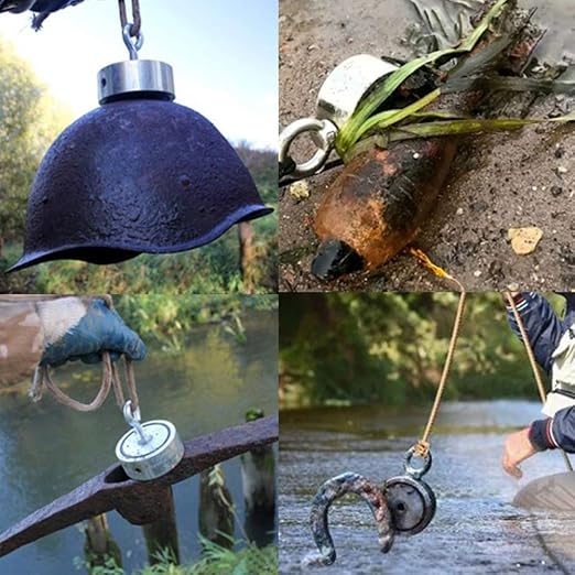FINDMAG 1000 LBS Fishing Magnet Kit, Double Sided Stong Magnet Fishing with Rope, Magnetic Fishing Tool for Retrieving Items in River, Lake, Beach, Lawn - 2.95inch Diameter