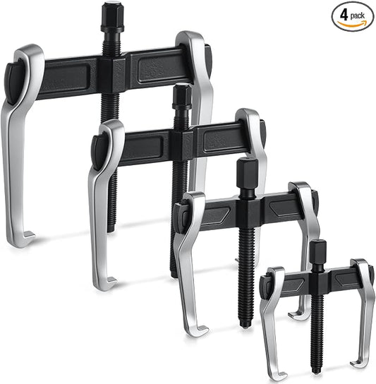 MorningRo 4 Pcs 2 Jaw Gear Puller Set, 3'' 4'' 6'' 8'' CR-V Steel Bearing Pulley Puller Tool Adjustable, Internal External for Removal of Pulleys Flywheels Bearings & Gears