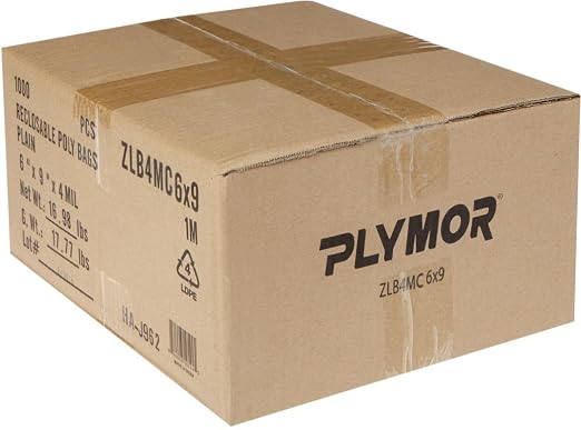 Plymor 6" x 9" (Case of 1,000), 4 Mil Heavy Duty Zipper Reclosable Plastic Bags