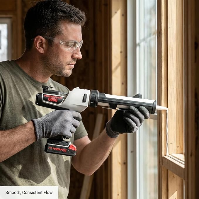6000 Series Cordless Caulking Gun – 20V Lithium Battery Powered Electric 10oz Cartridge Dispenser, Lightweight 3.75 lbs, 1000 lb Thrust, No-Drip Sealant & Adhesive Applicator