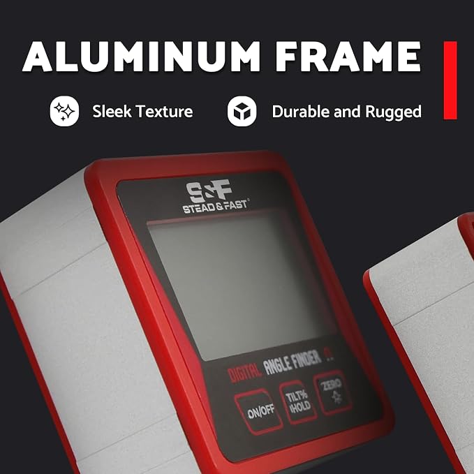 S&F STEAD & FAST Digital Angle Finder Magnetic, Digital Angle Gauge with Backlit LCD, Auto-Rotating Display, Degree Finder for Woodworking, Carpentry & Construction