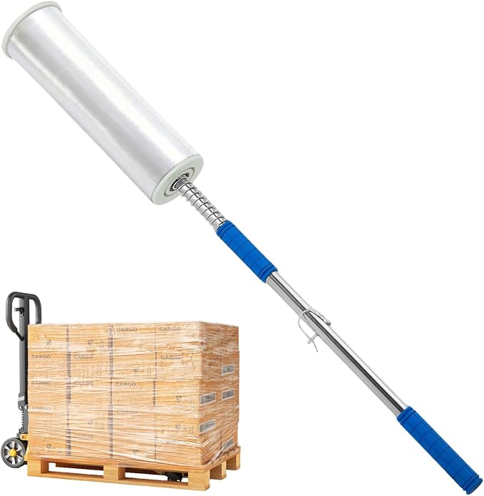 Stretch Wrap Dispenser丨48 Inch Long Handle Pallet Wrap Tool丨Fits 12"-19" Film Rolls with 1.5"-3" Core丨Heavy Duty Aluminum Stretch Film Holder for Warehouse Shipping Packaging（Film Not Included）