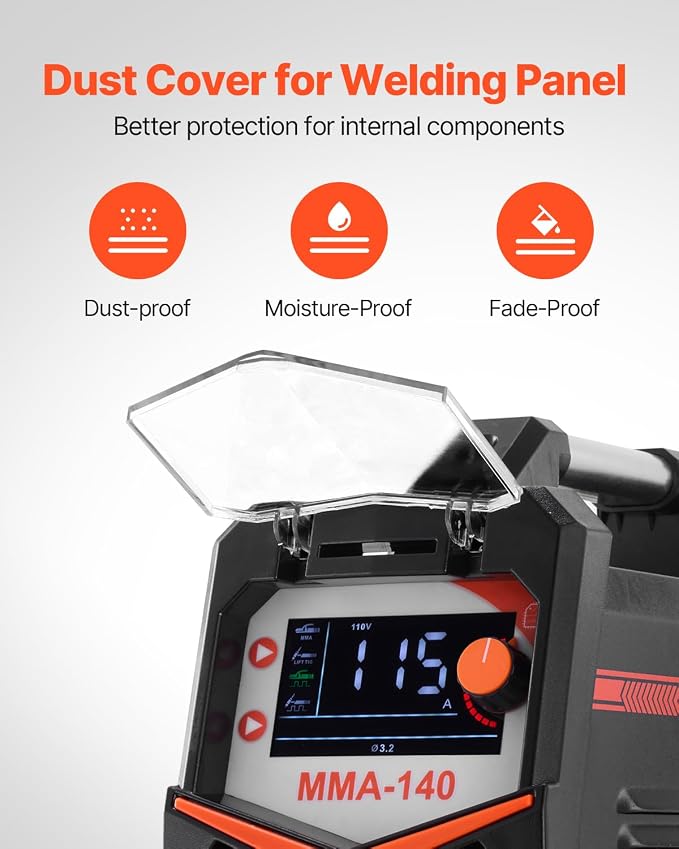 VEVOR MMA Welder, 140A 4-in-1 Welding Machine - MMA (Stick)/DC Pulse MMA/DC Pulse TIG/Lift TIG, 110 & 220V Dual Voltage Electric Welder with LED Display, Synergic Control, IGBT Inverter Hot Start