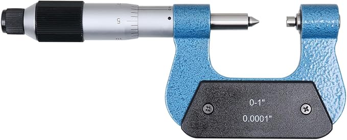 Accusize Industrial Tools 0-1'' by 0.001'' Screw Thread Micrometer with 5 Anvil in Fitted Box, S916-C750 | 5 Anvil Sets: 64-48, 44-28, 24-14, 13-9, 8-5 TPI, 0.0001" Resolution, ±0.00016" Accuracy