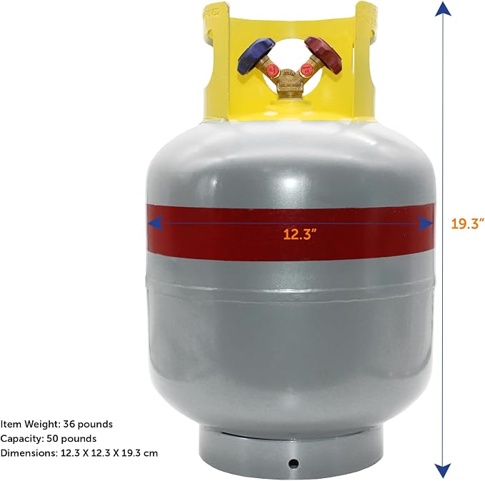 Flame King 50LB A2L Refrigerant Recovery Cylinder Tank, 400 PSI, Dual Y-Valve Liquid/Vapor, Heavy-Duty Steel, HVAC Recovery & Storage