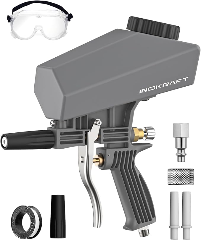 Inokraft Leak-Proof Portable Sand Blaster Gun Kit for 60-120 PSI Air Compressor, Mini Sandblaster for Rust & Paint Removal, Compatible with Aluminum Oxide, Soda, Perfect for Small Project