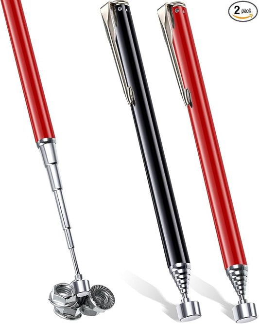 Patelai 2 Pieces Telescoping Magnetic Pick up Tool Grabbers Reacher Tools with Pocket Clip 25 Inch Telescopic Retrieving Magnet Gift for Man, Father, Mechanic, Handyman, Husband (Black,Red)