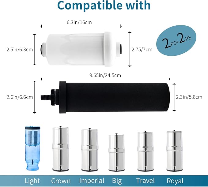 Gravity Water Filter Replacement,for Berkey Black Carbon (BB9-2, 2 Pack) Purification Elements and Fluoride Filters K5366 (PF-2, 2 Pack) Combo Pack, Suitable for Berkey Water Filtration System