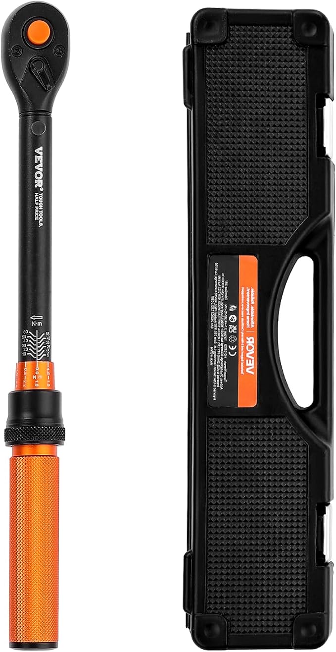 VEVOR 26Pcs Torque Wrench Set, 3/8 Inch Drive, 3.7-44.3FT.LB(5-60Nm), 72-Tooth Click Torque Wrench with Hex/Torx/Spark Plug Sockets, Extension Bars, 1/4 Adapter, for Bicycle Motorcycle Maintenance