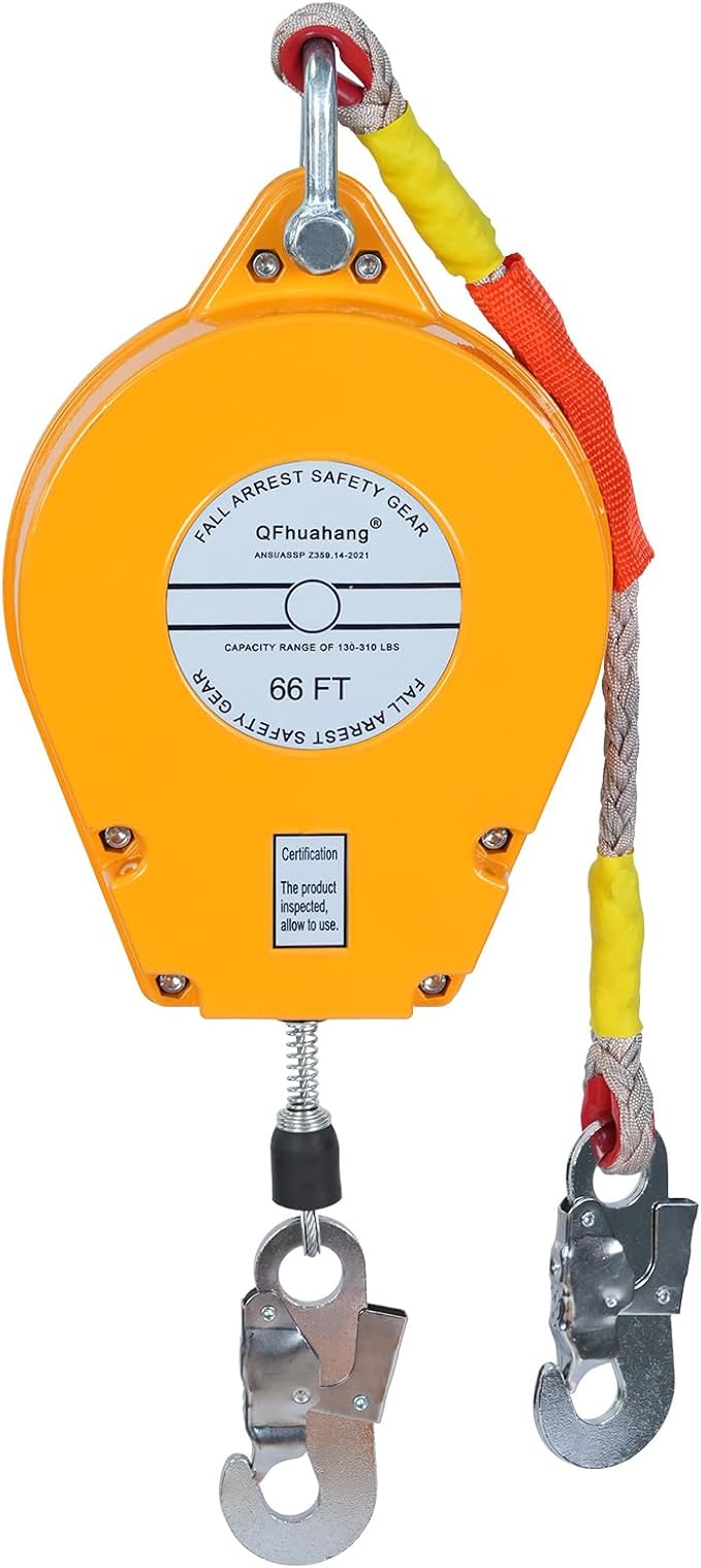 66FT Self Retracting Lifeline, Adjustable Retractable Lifeline Fall Protection Rope, Heavy Duty Retractable Lanyard, Roofing Lifelines, Industrial Fall Arrest Retractor