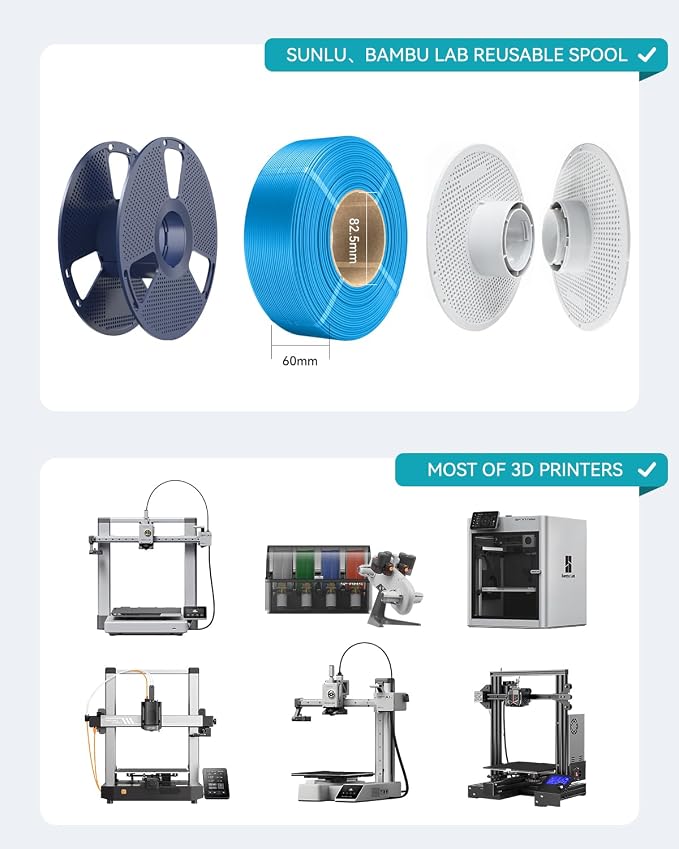 SUNLU PETG Filament Refill 1.75mm 1KG, High Speed 3D Printer Filament Refill, No-Spool Matte Black PETG Refill for Reusable Spools Compatible with Bambu Labs Filament Printer, 1KG/Roll (Matte Black)