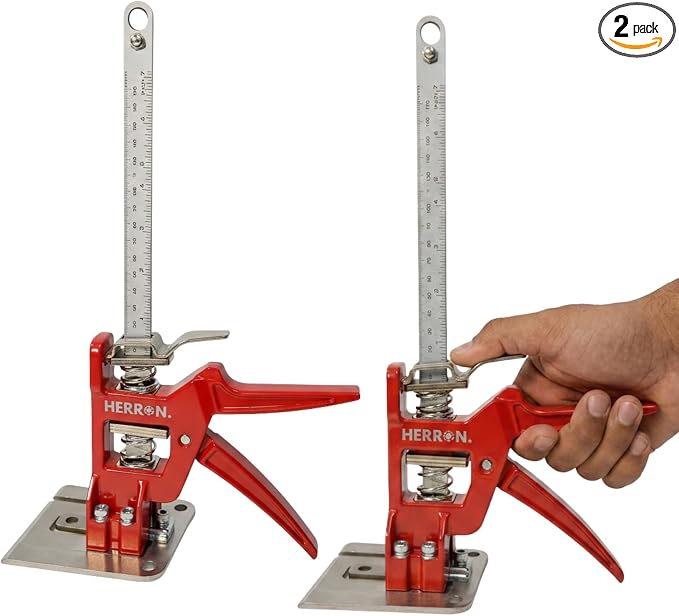 440 lbs Hand Lifting Jack Tool 2-Pack, Cabinet Lifter with Measuring Scale, 6 Inch Lift Height, All-Steel Construction, Furniture Lifter Labor Saving Arm for Installation & Renovation