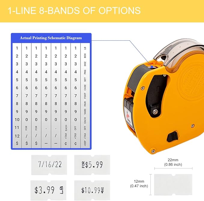 Motex MX-5500 New Version 1 Line 8 Digits Price Tag Gun Kit (Yellow Kit - 4 White + 5 Yellow Rolls)