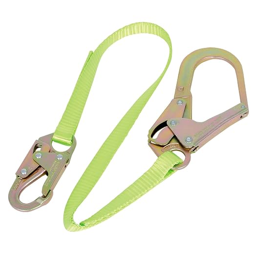 Peakworks Restraint Lanyard with Snap and Form Hooks - Lightweight, 1" Wide Heavy Duty Polyester Webbing, Hi-Vis Green - Use for Inspection Work, Construction, Demolition & Maintenance - 4 Ft Length