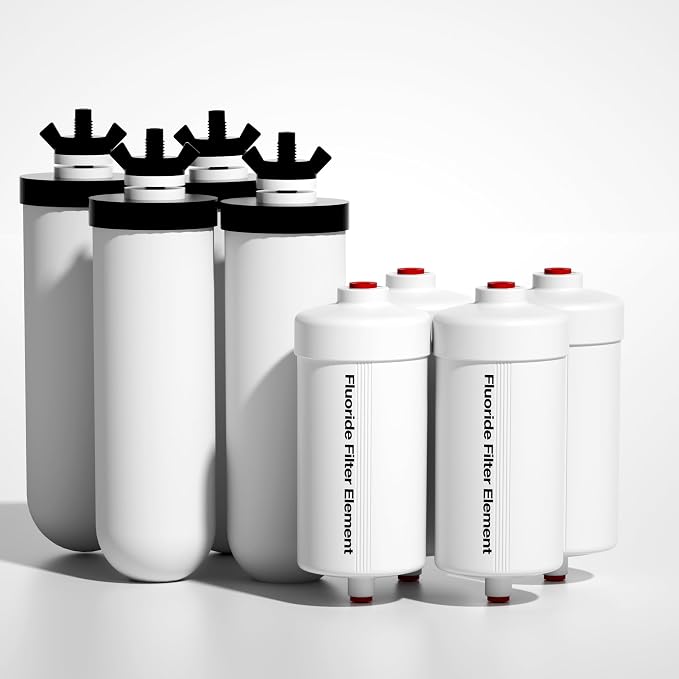 Purewell 8-Stage PF-4&FL-2 Purification Elements Set, Reduce Chlorine and Fluoride, Washable & Reusable, Replacement for ProOne®, Berlky®, Purewell® Filters and Water Filter Systems (8 Pack, K Series)