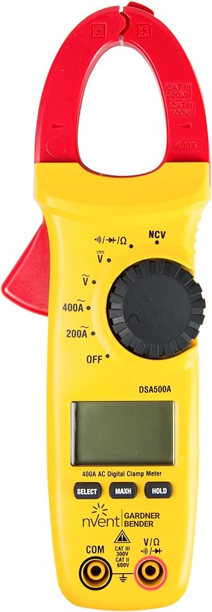 Gardner Bender Sperry Instruments DSA500A Digital Snap-Around Clamp Meter, 5 Function, 9 Range, 400-600V AC/DC, with Case, Measures Outlet & Panel Voltage, Yellow