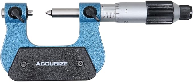 Accusize Industrial Tools 0-1'' by 0.001'' Screw Thread Micrometer with 5 Anvil in Fitted Box, S916-C750 | 5 Anvil Sets: 64-48, 44-28, 24-14, 13-9, 8-5 TPI, 0.0001" Resolution, ±0.00016" Accuracy