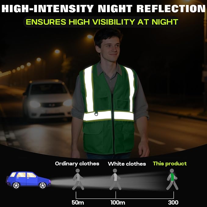 Safety Vest Customize Logo with 5 Pockets & Zipper Reflective High Visibility Vest Class 2 Outdoor Workwear