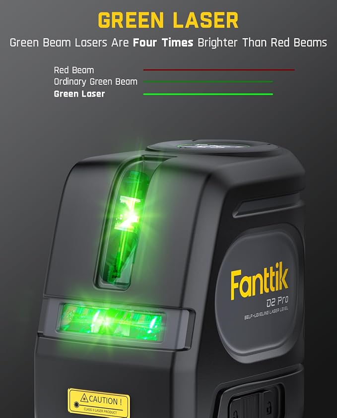 Fanttik D2 PRO Laser Level, Self-leveling Laser Level with LED Screen, 200 ft Outdoor Green Cross Line, 130° Vertical Beam Spread Cover, 2600 mAh Rechargeable Battery, 360° Magnetic Base