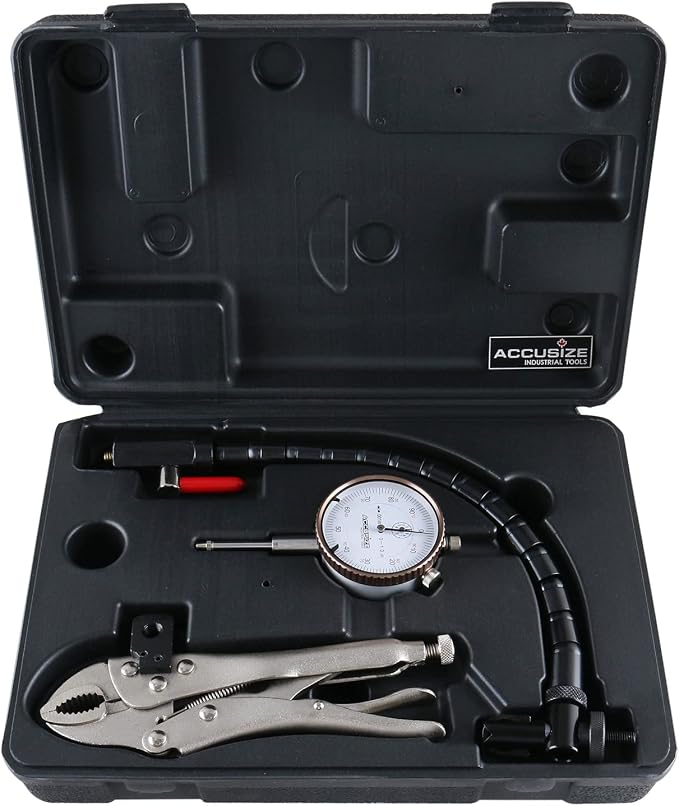 Accusize Industrial Tools Disc and Rotor/Ball Joint Gage Set, 0510-0917 | Checks Ball Joint Wear and Disc Rotor Runout; 0-1 in x 0.001 in Dial, Flexible Arm, Vise Grip