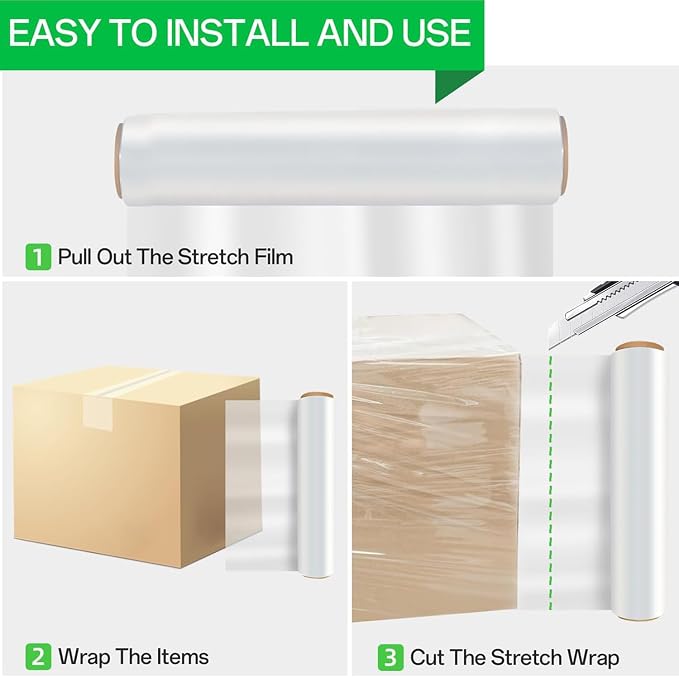 18in Stretch Wrap Roll, Heavy Duty 3000ft Shrink Wrap, Pallet Wrap 4 Pack | Industrial Strength, 80 Gauge, Clear Stretch Film, Self-Adhesive Cling, Plastic Wrap for Furniture Wrapping Shipping Moving