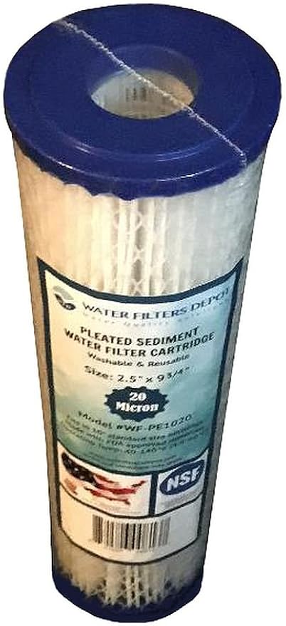WFD, WF-PE1020 2.5"x9-3/4" 20 Micron Pleated Sediment Water Filter Cartridge, Fits in 10" Standard Size Housings of Undersink RO or Filtration Systems (4 Pack, 20 Micron)