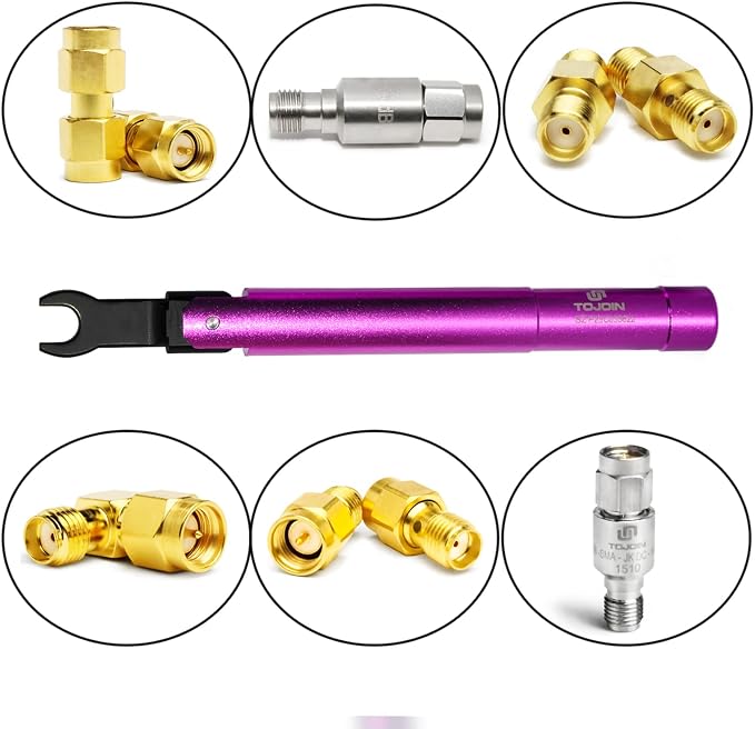 TOJOIN 1 pcs SMA Torque Wrench for RF Connector 8 in·lbs (0.9 N·m) Opening 8mm (5/16") for SMA 3.5mm/2.92mm Adapter Convertor Portable Spanner for Professionals Industry Purple