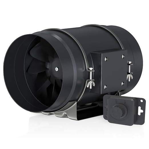 Toolazy 8 Inch Inline Duct Fan 831 CFM, EC Motor Vent Booster Exhaust Fan with 0-100% Variable Speed Controller, Ventilation Fan for Grow Tent, HVAC, Basement, Workshop, Garage, Commercial Space