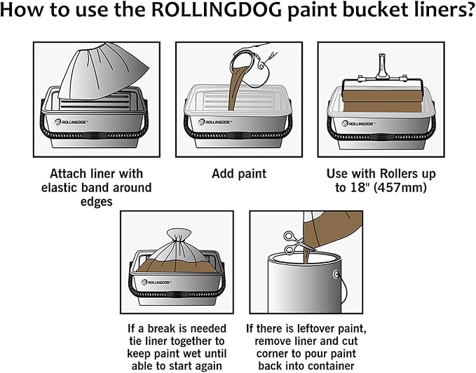 ROLLINGDOG Exclusive Paint Bucket Liners - for Use with ROLLINGDOG 18 Inch Paint Roller Kit (Pack of 5)