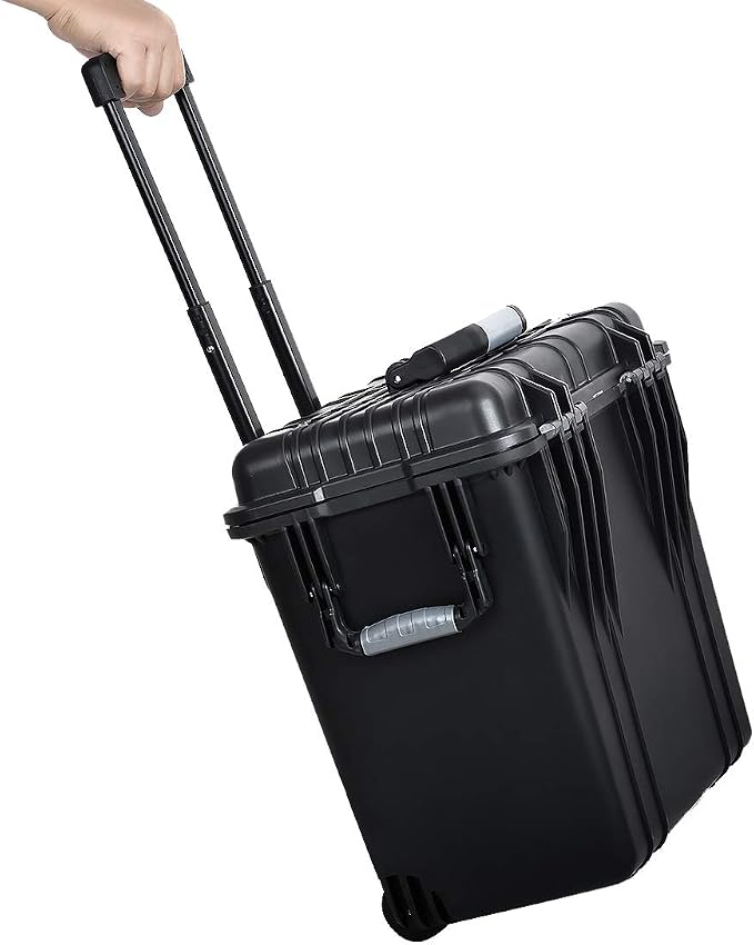 MEIJIA Waterproof Portable Equipment Hard Case With Retractable Pull Handle And Rolling Wheels,Customized Fit Foam Inserted, Elegant Black, Fit For Drones,Rifle,Camera,Lens,19.88X12.01 X18.11 inches