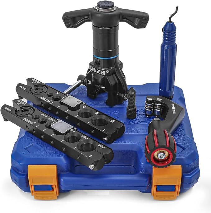 Flaring Tool Kit for 1/4”- 3/4” and 6-19mm HVAC Single Flare Tool, 45° Eccentric Tube Flaring Tool with Pipe Cutter for Copper Aluminum Pipe and Deburring Tool - 5 in 1 Kit