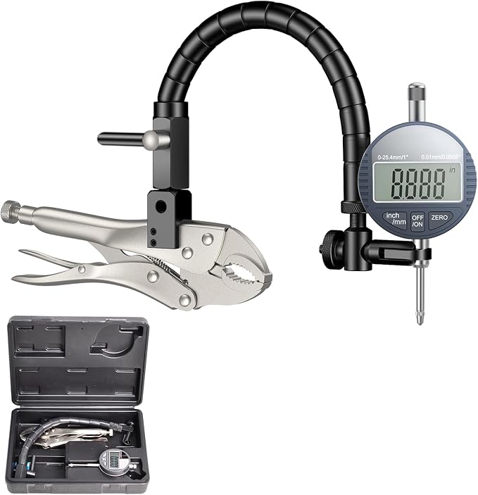 Disc Brake Rotor and Ball Joint Runout Gauge Set, Automobile Brake Disc Flatness Measuring Tool with 1'' by 0.0005'' Digital Indicator and 360 Deg Flexible Stem Holder Tight Grip Locking Vise