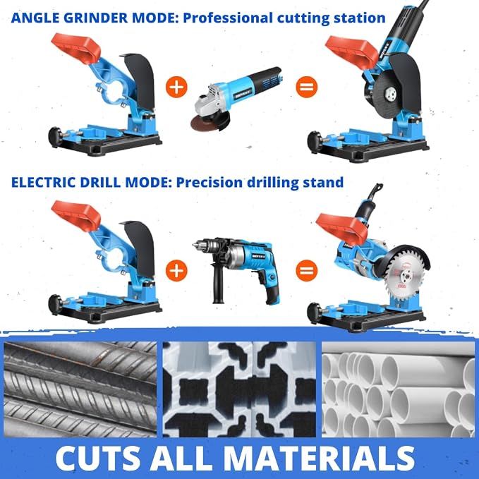Angle Grinder Stand & Diamond Blade Set - Heavy-Duty Aluminum, 0–45 Cutting - Fits 38–48mm Grinders, Adjustable Clamp & Protective Cover - Perfect for Metal, Steel Pipe, Wood