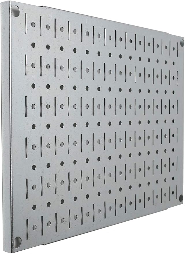 Wall Control Pegboard Wall Organizer Tiles Modular Galvanized Steel Pegboard Tiling Set - Four 12-Inch Tall x 16-Inch Wide Peg Board Panel Wall Storage Tiles - Easy to Install (Metallic)