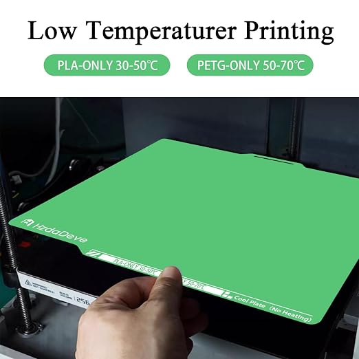 HzdaDeve Upgraded Cool Plate for Lab X2D/P2S/P1S/P1P/A1/X1C 257.5x257.5MM Low Temperature Cold Build Plate No Heating No Glue Double Sided Smooth Board Sheet Bed PEI Platform for Bambu Lab (Green)